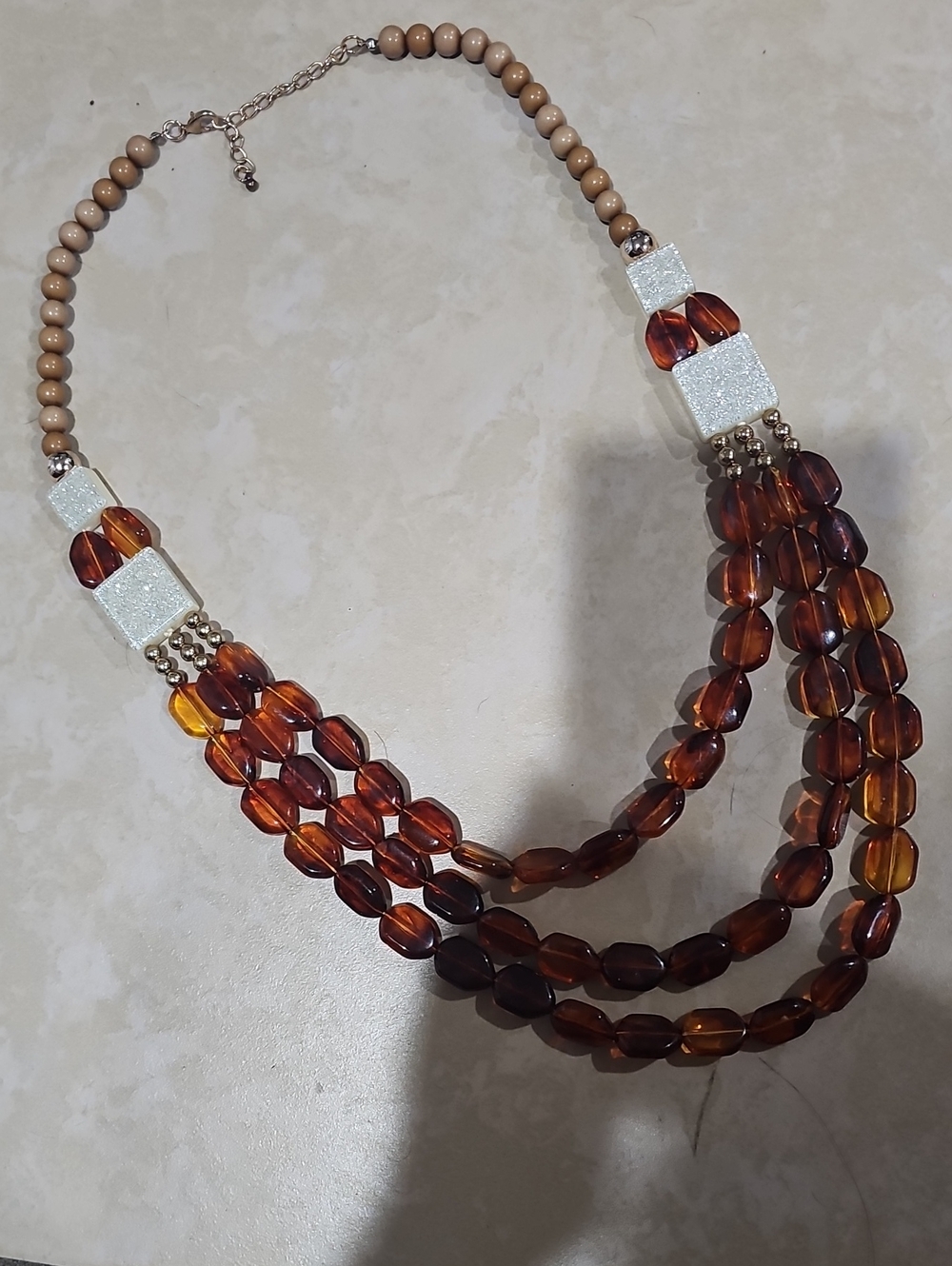 Elegant Multi-Strand Amber Glass Bead Necklace - Women Jewelry